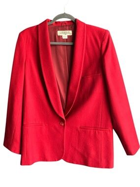 I. Magnin Vintage 100% Wool Women's Red Single-Button Blazer Jacket size 12